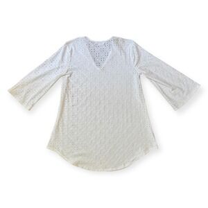Sunny Oceans White Eyelet Cover Up Tunic Dress Bell Sleeve Beach Boho Small